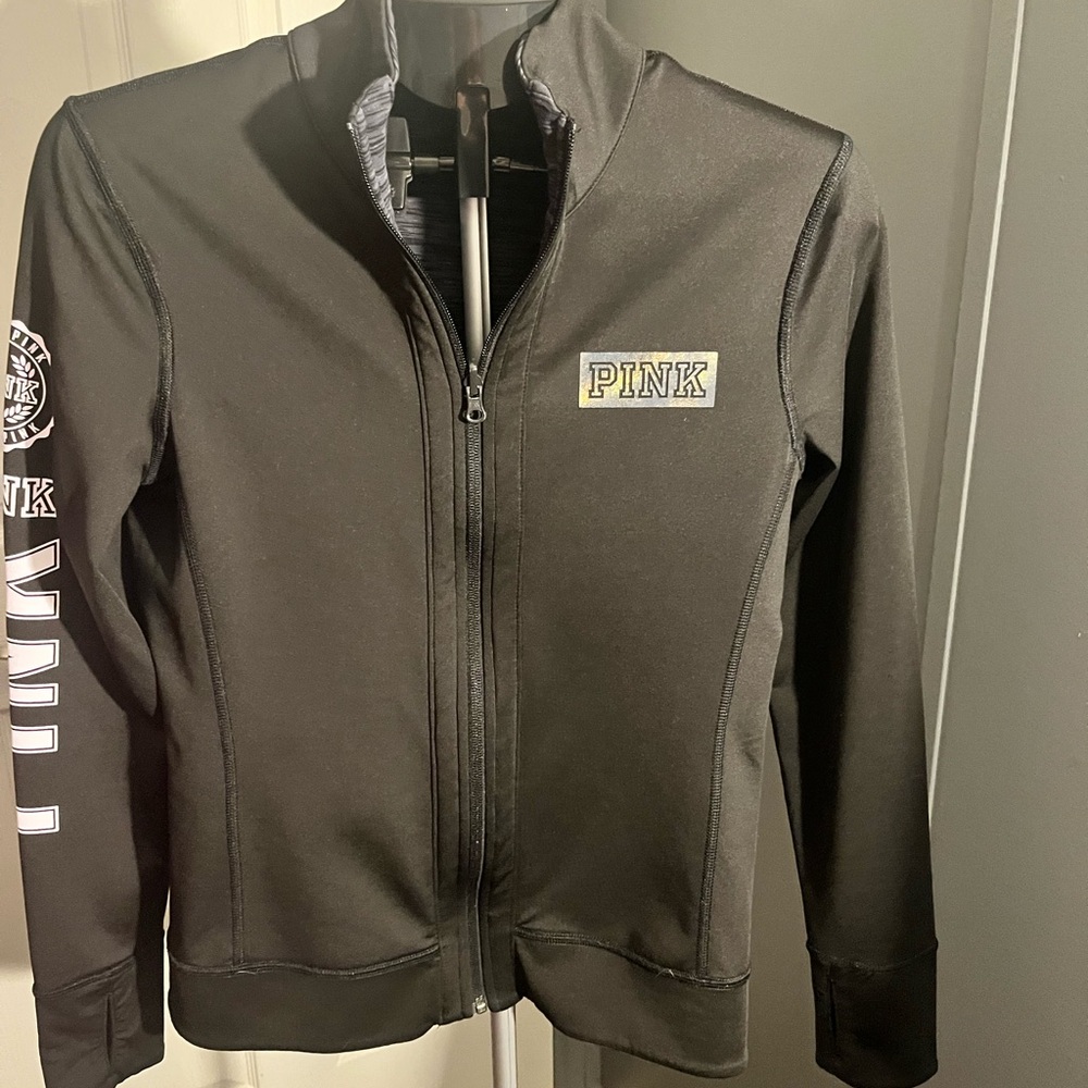 PINK Victoria's Secret Black Jacket with Holographic Logo